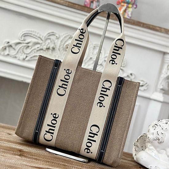 Chloe Woody tote bag in Linen Canvas Navy C7567