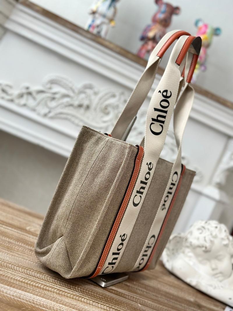 Chloe Woody tote bag in Linen Canvas Orange C7567