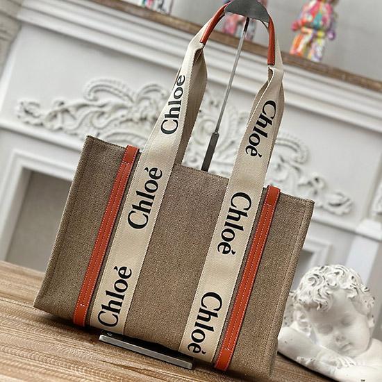 Chloe Woody tote bag in Linen Canvas Orange C7567