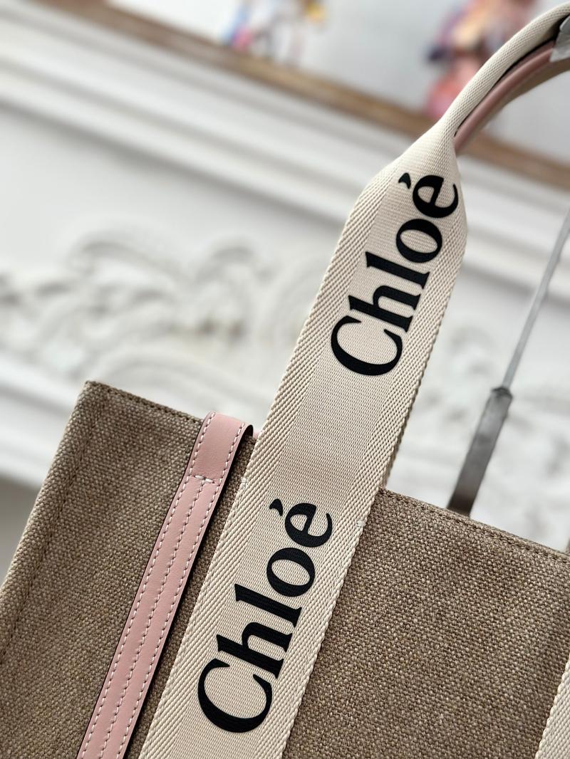Chloe Woody tote bag in Linen Canvas Pink C7567