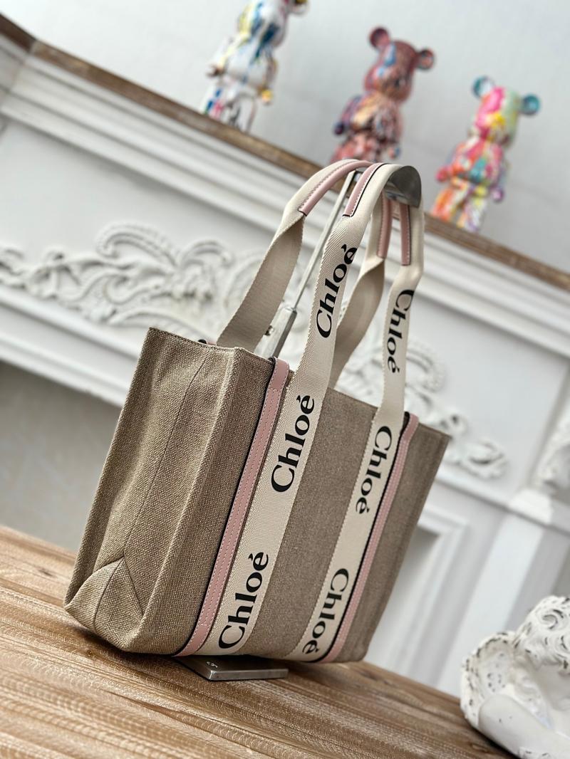 Chloe Woody tote bag in Linen Canvas Pink C7567