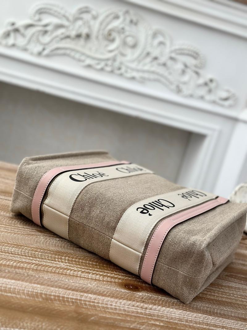 Chloe Woody tote bag in Linen Canvas Pink C7567
