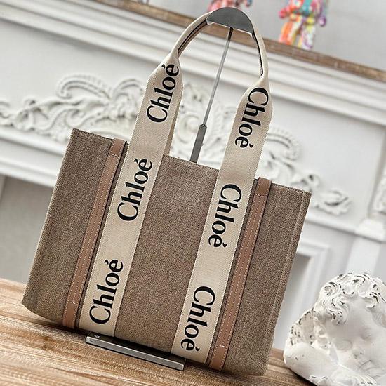 Chloe Woody tote bag in Linen Canvas Powder C7567