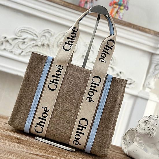 Chloe Woody tote bag in Linen Canvas Skyblue C7567