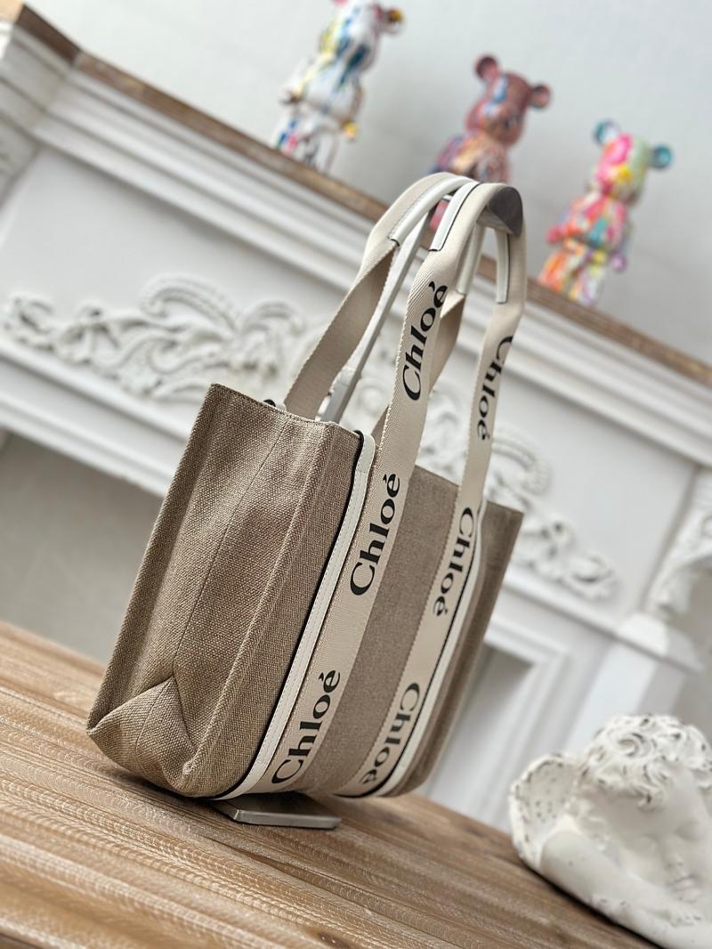 Chloe Woody tote bag in Linen Canvas White C7567