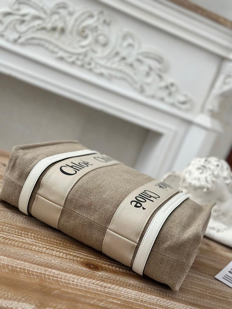 Chloe Woody tote bag in Linen Canvas White C7567