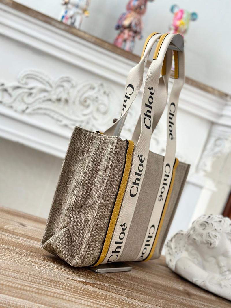 Chloe Woody tote bag in Linen Canvas Yellow C7567
