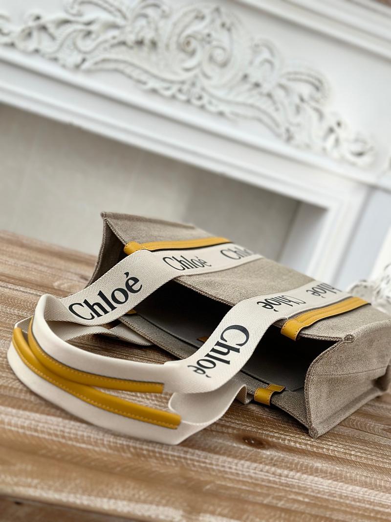 Chloe Woody tote bag in Linen Canvas Yellow C7567