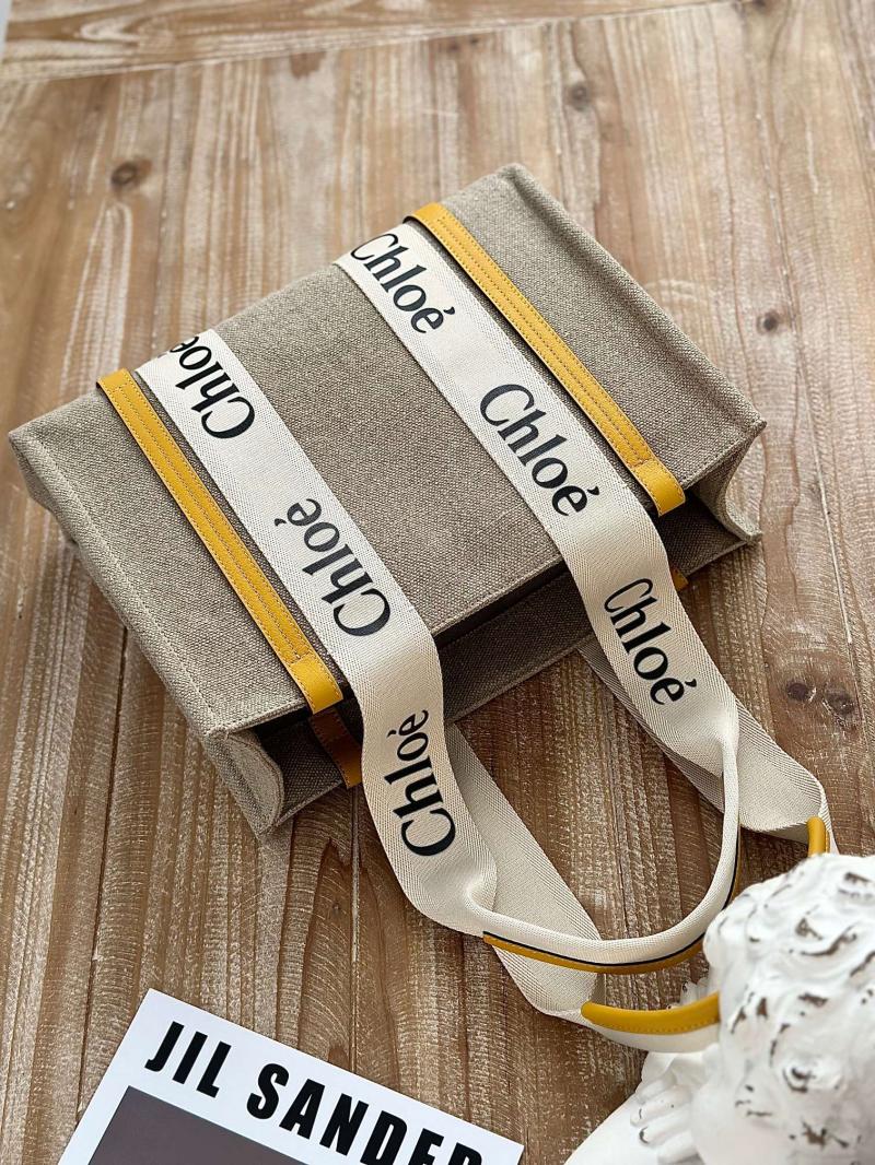 Chloe Woody tote bag in Linen Canvas Yellow C7567