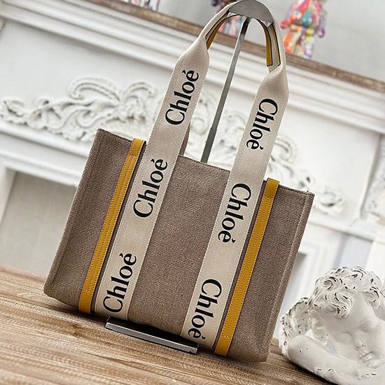 Chloe Woody tote bag in Linen Canvas Yellow C7567
