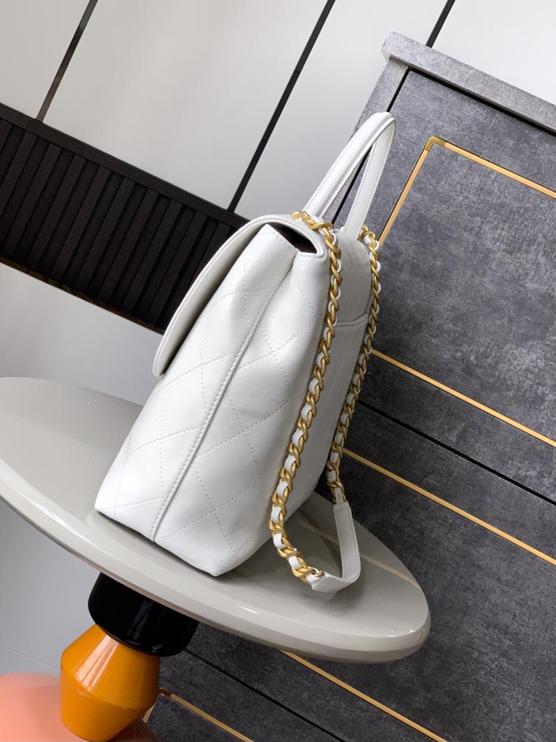 Large Chanel Flap Bag With Top Handle White AS5543