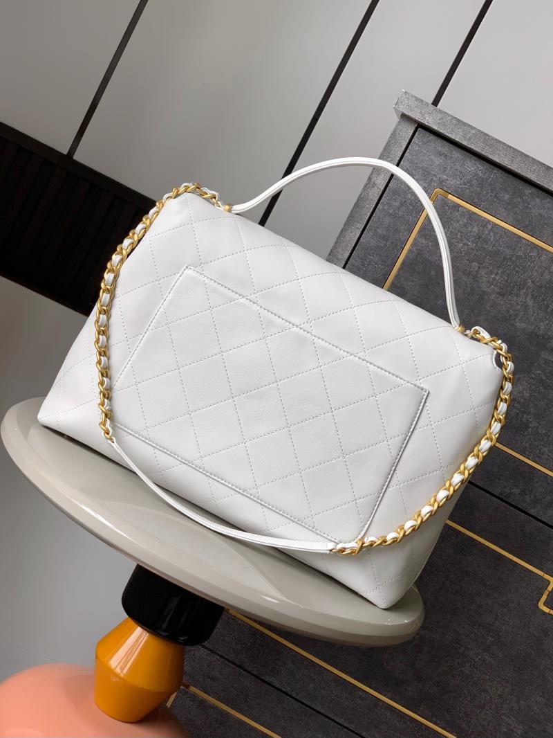 Large Chanel Flap Bag With Top Handle White AS5543