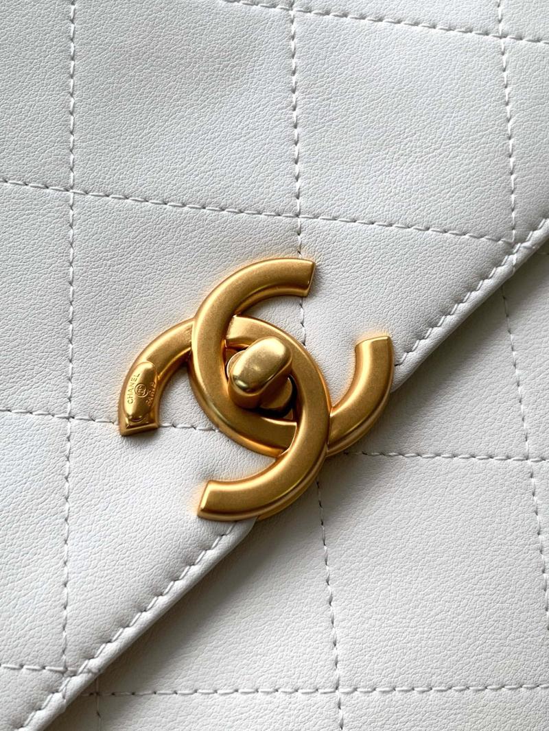 Large Chanel Flap Bag With Top Handle White AS5543