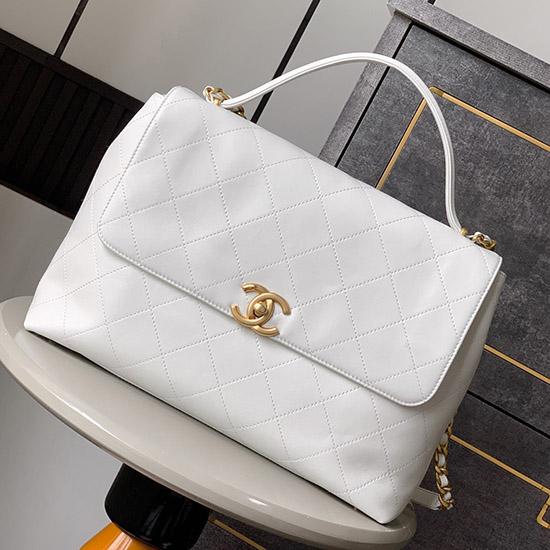 Large Chanel Flap Bag With Top Handle White AS5543
