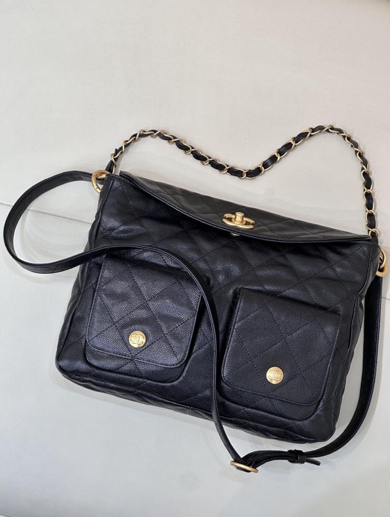 Large Chanel Hobo Handbag Black AS5385