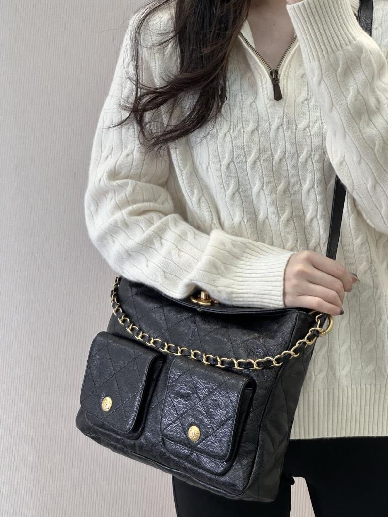 Large Chanel Hobo Handbag Black AS5385