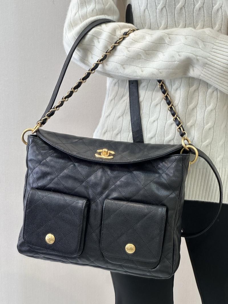 Large Chanel Hobo Handbag Black AS5385