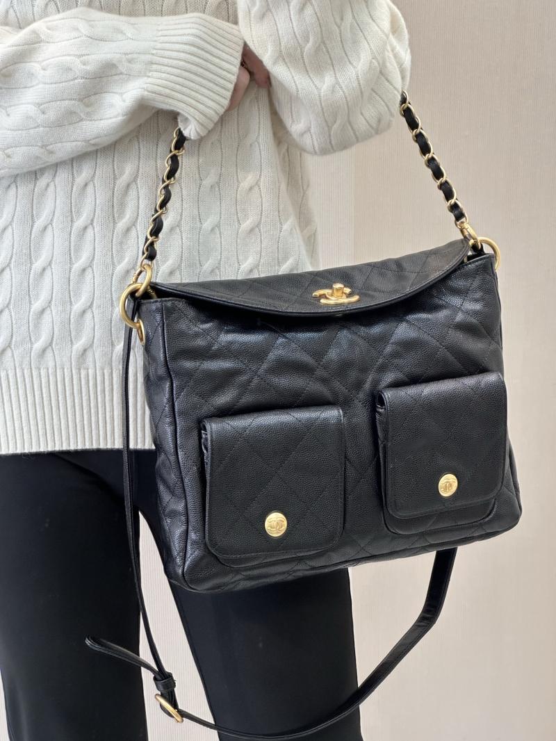 Large Chanel Hobo Handbag Black AS5385