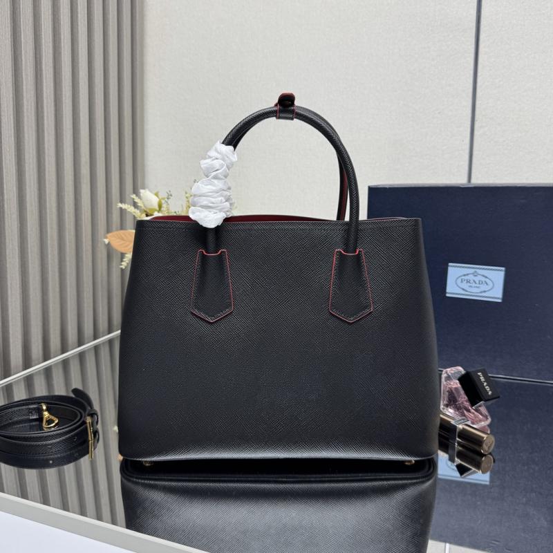 Large Saffiano Leather Prada Double Bag Black with Red 1BG775