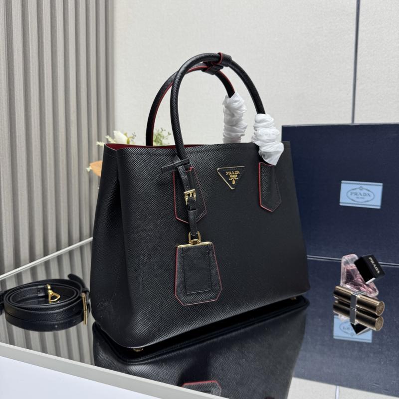 Large Saffiano Leather Prada Double Bag Black with Red 1BG775