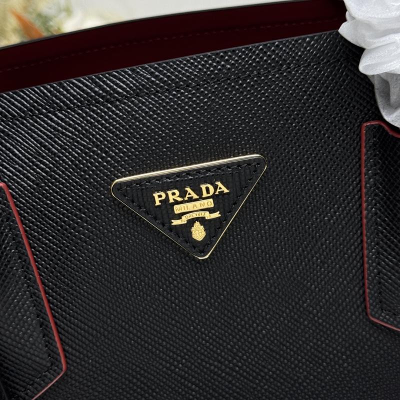 Large Saffiano Leather Prada Double Bag Black with Red 1BG775