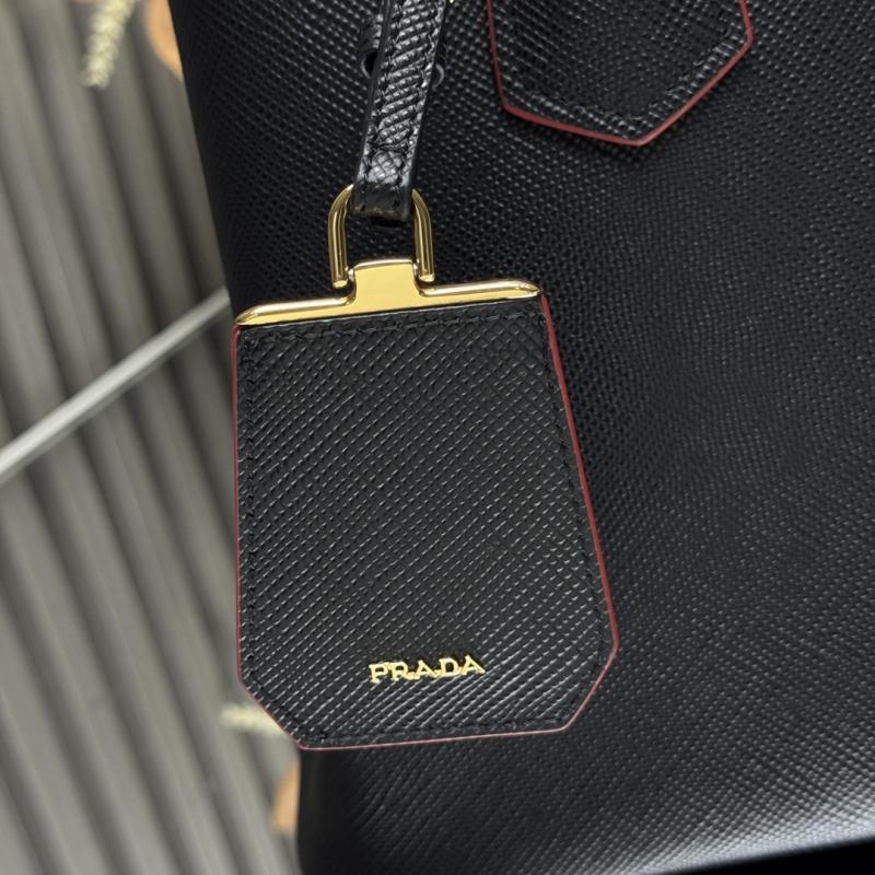 Large Saffiano Leather Prada Double Bag Black with Red 1BG775