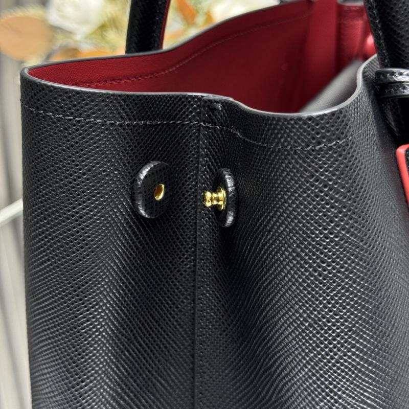 Large Saffiano Leather Prada Double Bag Black with Red 1BG775