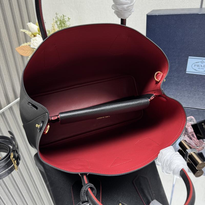 Large Saffiano Leather Prada Double Bag Black with Red 1BG775