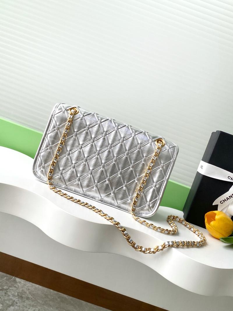 Medium Chanel Calfskin Flap Bag Silver AS4795