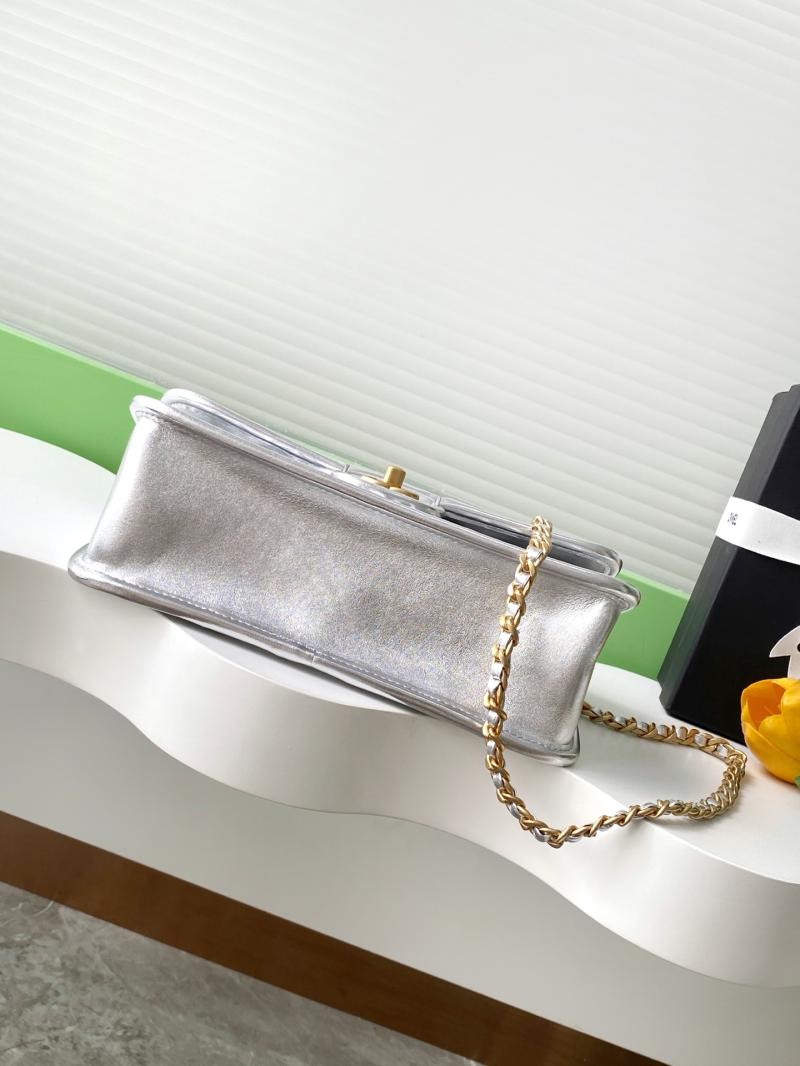 Medium Chanel Calfskin Flap Bag Silver AS4795