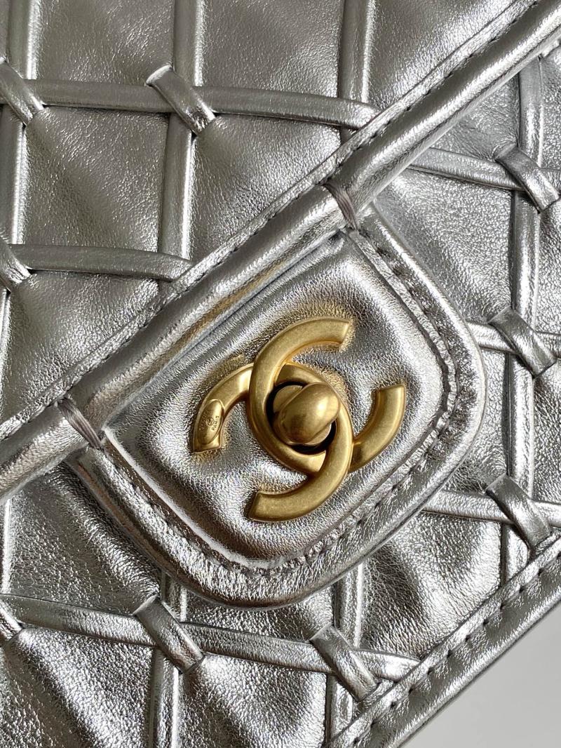 Medium Chanel Calfskin Flap Bag Silver AS4795