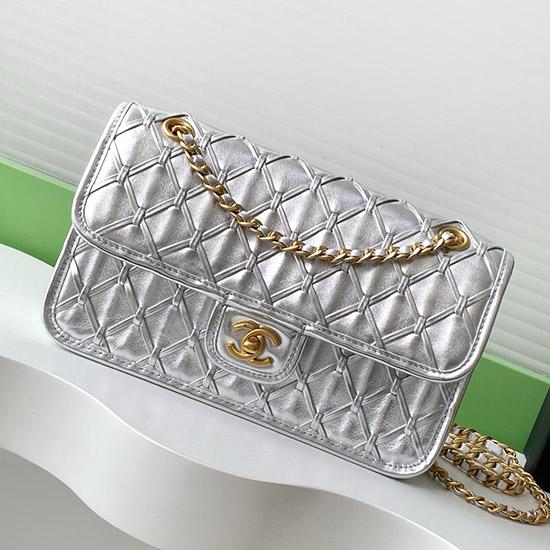 Medium Chanel Calfskin Flap Bag Silver AS4795