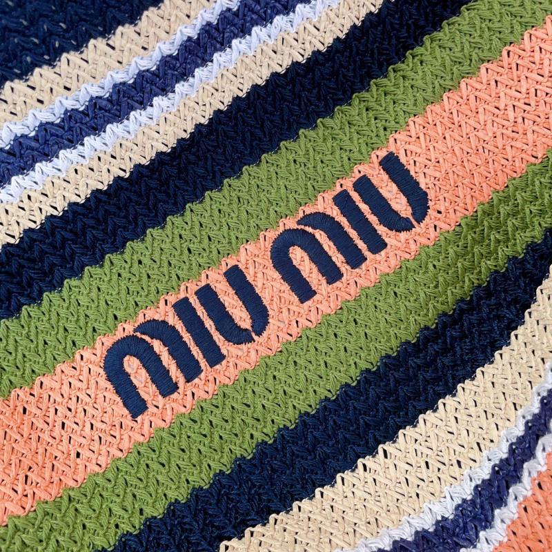 Miu Miu Raffia Crochet Tote Bag Navy Green 5BG228