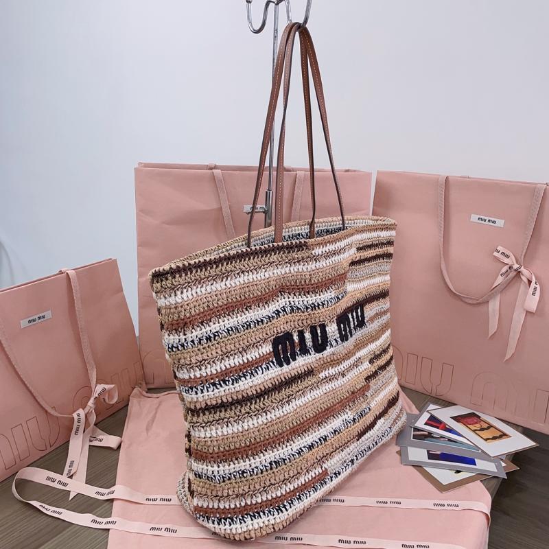 Miu Miu Raffia Crochet Tote Bag Brown 5BG228