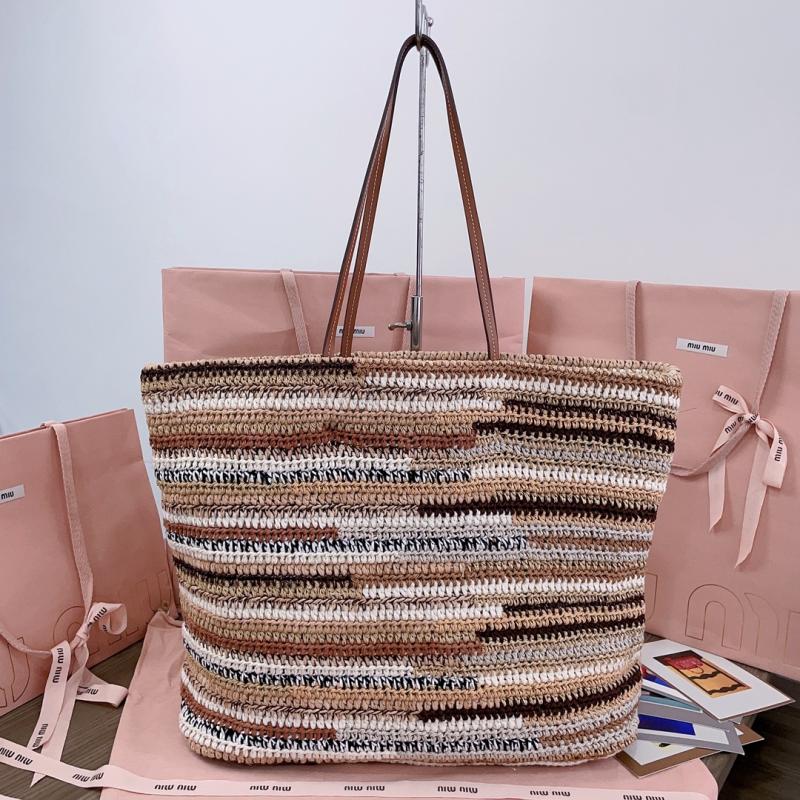 Miu Miu Raffia Crochet Tote Bag Brown 5BG228