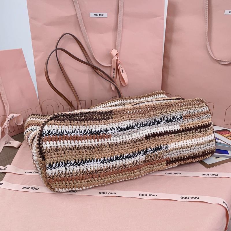 Miu Miu Raffia Crochet Tote Bag Brown 5BG228