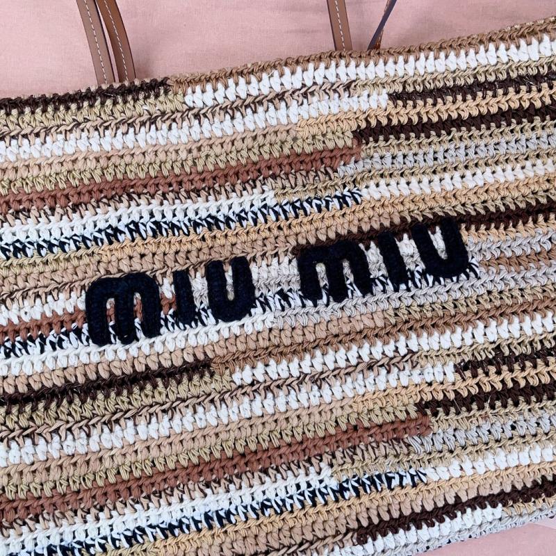 Miu Miu Raffia Crochet Tote Bag Brown 5BG228