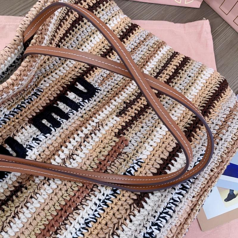 Miu Miu Raffia Crochet Tote Bag Brown 5BG228