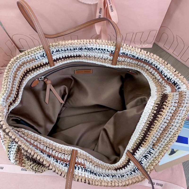 Miu Miu Raffia Crochet Tote Bag Brown 5BG228