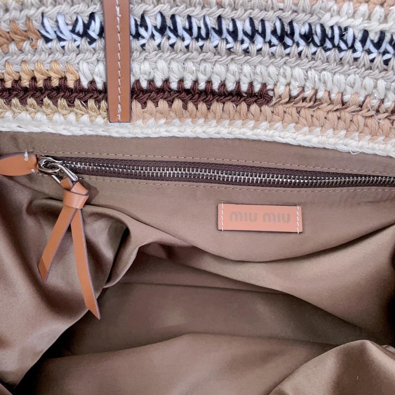 Miu Miu Raffia Crochet Tote Bag Brown 5BG228