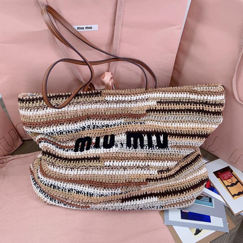 Miu Miu Raffia Crochet Tote Bag Brown 5BG228