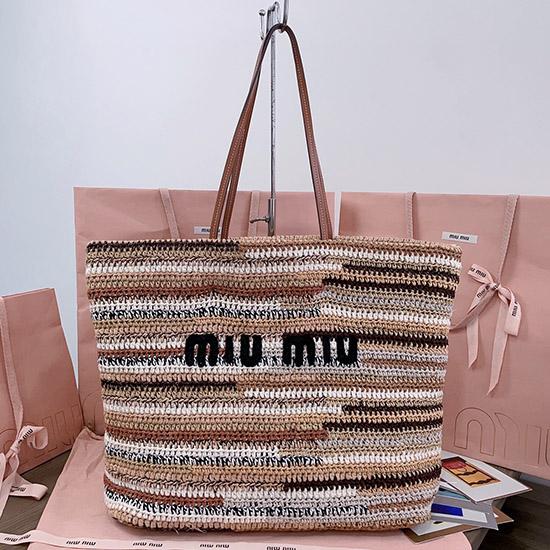 Miu Miu Raffia Crochet Tote Bag Brown 5BG228