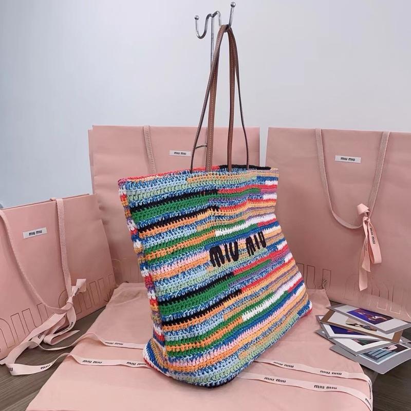 Miu Miu Raffia Crochet Tote Bag Multicolored 5BG228