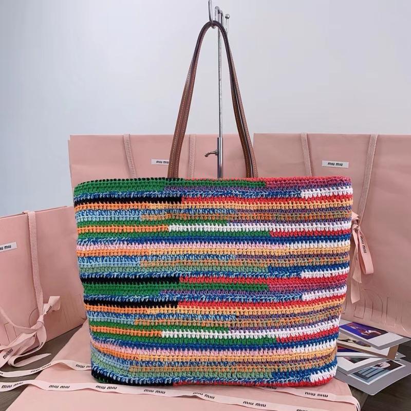 Miu Miu Raffia Crochet Tote Bag Multicolored 5BG228
