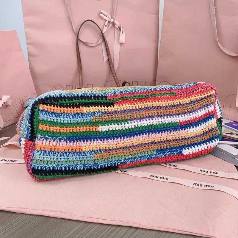 Miu Miu Raffia Crochet Tote Bag Multicolored 5BG228