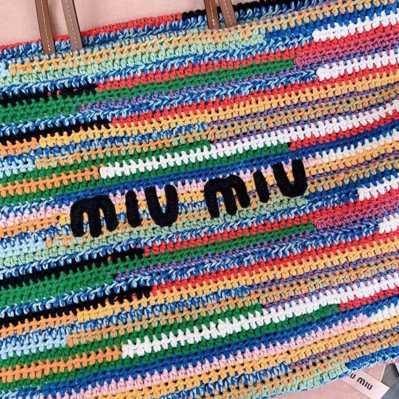 Miu Miu Raffia Crochet Tote Bag Multicolored 5BG228