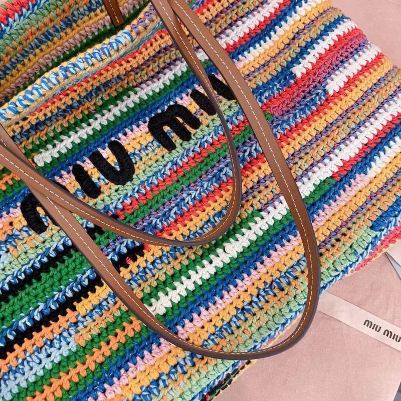 Miu Miu Raffia Crochet Tote Bag Multicolored 5BG228