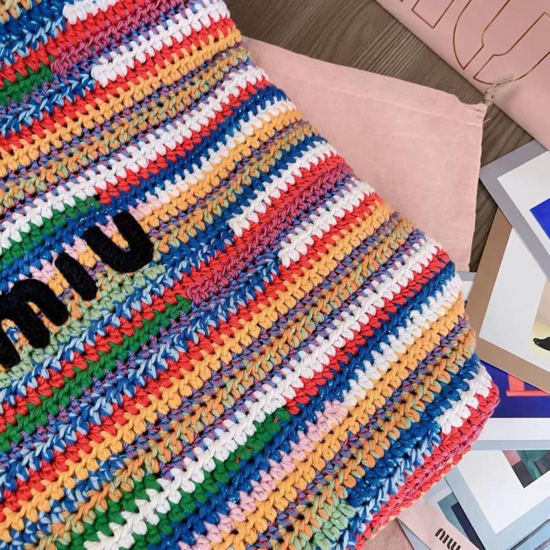 Miu Miu Raffia Crochet Tote Bag Multicolored 5BG228