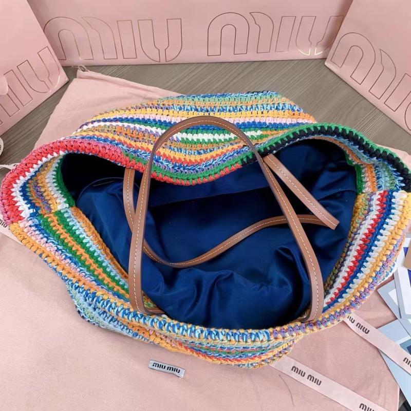 Miu Miu Raffia Crochet Tote Bag Multicolored 5BG228