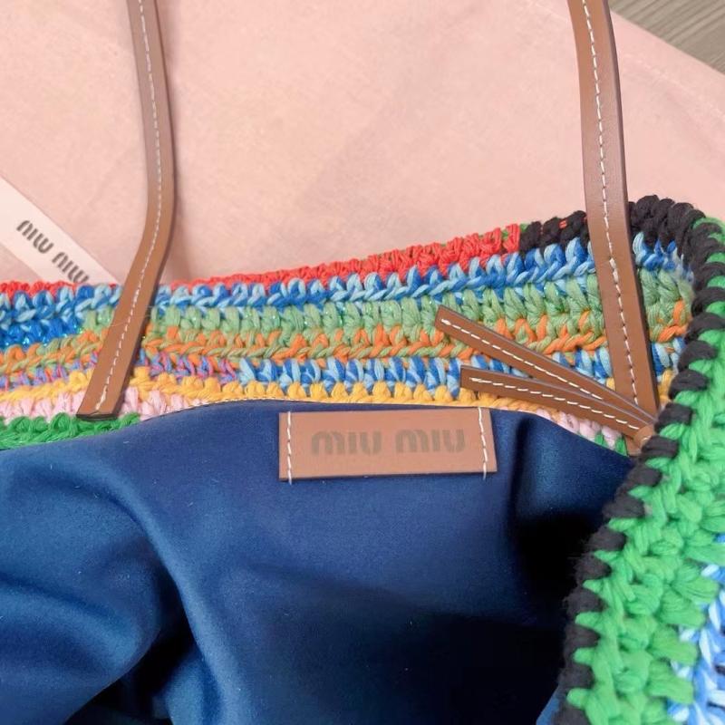 Miu Miu Raffia Crochet Tote Bag Multicolored 5BG228